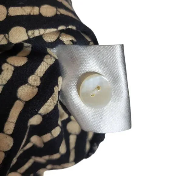 Marketplace Handwork of India Button-up Cotton Printed Shirt Blouse Black Tan 1W - Picture 9 of 12